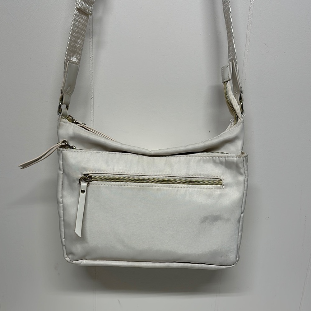 Cream Crossbody Bag with Adjustable Strap and Zipper Closure Nylon